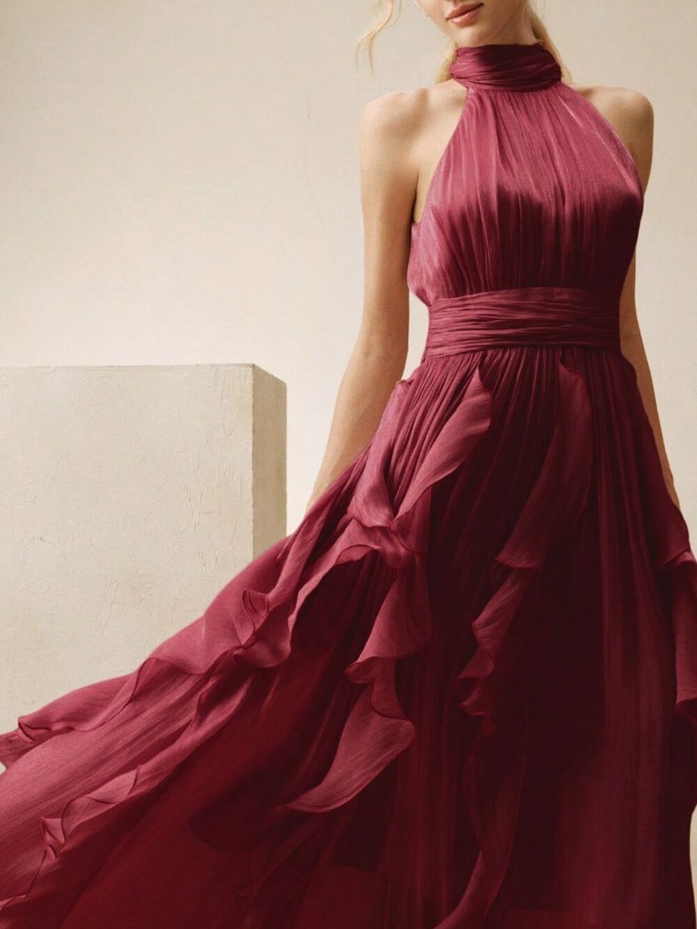 Red Elegant Women's Backless Zipper Long A-Line Dress - Picture 5 of 7